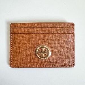 Tan Tory Burch Robinson Saffiano Card Holder